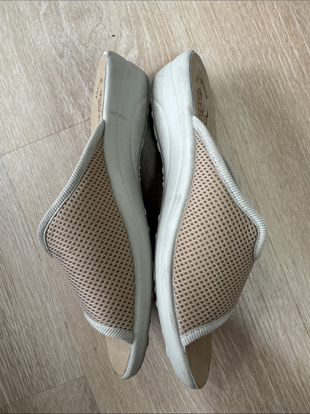 Women's Beige Mesh Open-Toe Comfort Slides - Picture 2 of 6